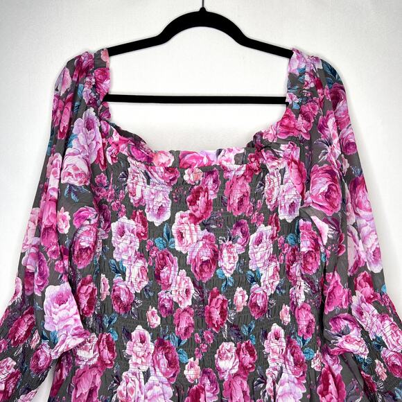 NWT Torrid Crinkle Chiffon Smocked Waist Off-Shoulder Top Floral Pink Plus 4X - Picture 9 of 14